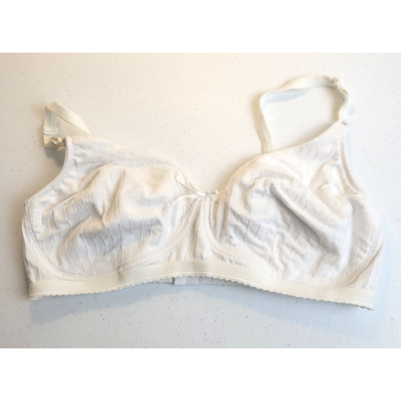 Vintage Best Form White Striped Soft Cup Lightly Lined Wire Free Bra Size 40D - Picture 1 of 9